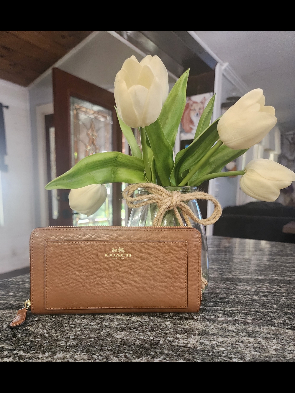 Coach Brown Accordion Zip Leather Wallet with Gold Logo